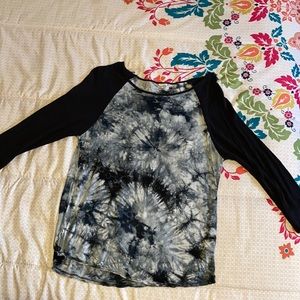 Trillium Black/Gray/White Tie Dye 3/4 Sleeve Top Size S